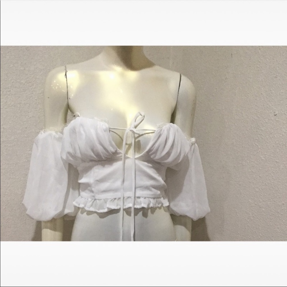 Misguided White Off Shoulder Crop Top S